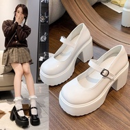 2024 Women's Shoes Thick-Soled Platform High Heels Small Leather Shoes Simple Thick Heel Shoes