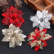 Poinsettias & tinsel flowers decorate CNY towers, cake towers, water towers, ceremony towers
