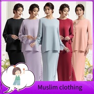 Muslim women's clothing ♞Lace Baju Kurung Sulam Embroidery Premium overlap KEBAYA MUSLIMAH Plain Baju Raya Moden Fashion Long Sleeves Lace♚