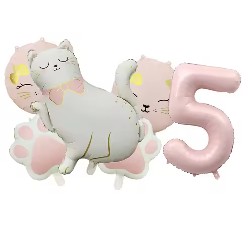 Animal Let's Pawty Dog Cat Paw Aluminum Balloon 32 inch Pink Number Birthday Party Decor Balloon Bab