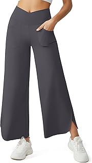 G4Free Wide Leg Pants for Women 29" Cross High Waist Yoga Pants with Pockets Flowy Loose Casual Loun