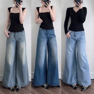 Women's 37Cm Wide Leg Jeans Designer High Waist Soft Cool Non-Elastic Cotton Fabric Q444