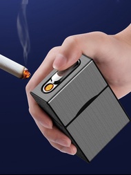 1入組充電打火機集成式香煙盒,防風20包充電香煙盒,磁力翻蓋設計,壓縮和防潮功效,創意設計