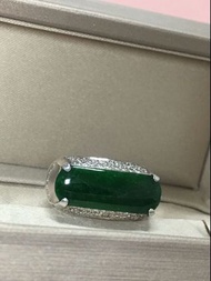 天然翡翠寬版18k金鑽石0.50克拉男戒指 滿綠翡翠 珠寶店收超值讓藏