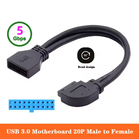 20cm Front 19 Pin Extension Wire USB 3.0 Elbow 90 Degree 19P Extension Wire Motherboard Pin IDC Male