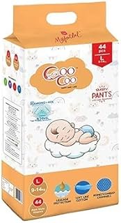 Size L (Large), 44 Count | 9-14 kg | Up to 12 Hrs Super Absorbent Core | Soft Elastic Waist