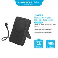Anker Wireless Power  Bank (10K, 30w, Built-in USB-C Cable) A1685 | Built-in USB-C Cable | Adjustabl