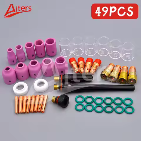TIG 49PCS Consumables Stubby Gas Lens For WP17 WP18 WP26 Pyrex Glass Cup Spares Kit TIG Accessories 
