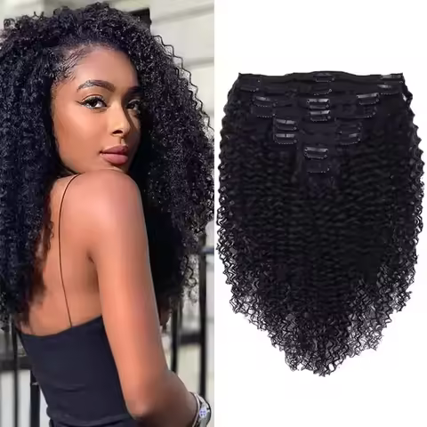 Afro Kinky Curly Clip-in Hair Extensions Real Human Hair Brazilian Remy Clips In Afro Hair for Women