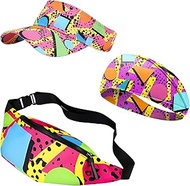 3 Pcs 80s 90s Fanny Pack Outfits Sun Visor Hat Fashion Adjustable Waist Bag Headband for Men Women N