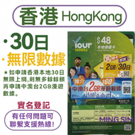 【香港】30日 無限數據丨上網卡 數據卡 SIM卡丨實名登記 4G全覆蓋 共享網絡