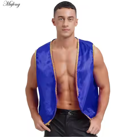 Arabian Prince Vest Men Aladins Costume Shiny Stain Waistcoat Indian Arabian Cosplay Tops for Hallow