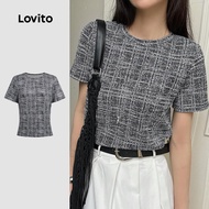 Lovito Elegant T-shirt Classic and Versatile Spring/summer Black T-shirt for Women L137ED565