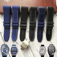 28Mm High Quality Nylon Cowhide Silicone Watch Strap Black Blue Folding Buckle Watchband Suitable For Franck Muller Series Watch