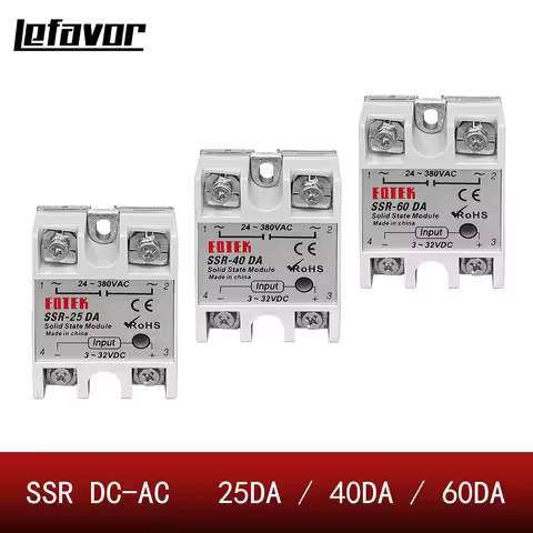 10PCS Industrial Solid State Relay Solid State Relay SSR 10DA 25DA 40DA 60DA 40A /250V 3-32VDC AC SS