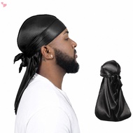 Shiny Smooth Satin Durag for Men, Adjustable Tie Long Tail Silky Skull Cap Hip Hop Hair Wrap Head Sc