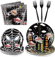 Andi Cppss Black Spider Party Tableware - Black Spider Birthday Party Disposable Plates for 24 Guest