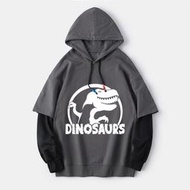 假兩件連帽衫帽t侏羅紀世界公園 恐龍Jurassic World電影周邊衛衣連帽學生衣服套