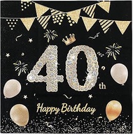 Napkins 40th Birthday, 40 Pieces Happy Birthday Napkins, Black Gold Paper Party Napkins, 33 x 33 cm 