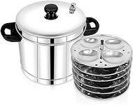 Stainless Steel Idly Cooker, Induction and Gas Stove Compatible Idli Maker (Silver; 24 Idlies 6 Plates)
