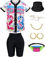 80s 90s Outfit for Women Hip Hop Costume Baseball Jersey Shirt Shorts Set, 90s Outfits for Women Par