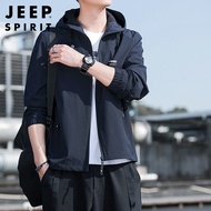 JEEP SPIRIT 1941 ESTD Light Weight Jacket Autumn Casual Mens Hooded Tooling Jacket Trend Solid Color