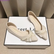 WD pointed toe heels for women with block heels fashion French style pearl flats doll shoes Yoga