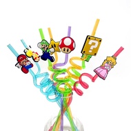 8pcs / Lot  Reusable Mixed Super Mario Bros Straws  Theme Plastic Drinking Straw For  Birthday Party Supplies