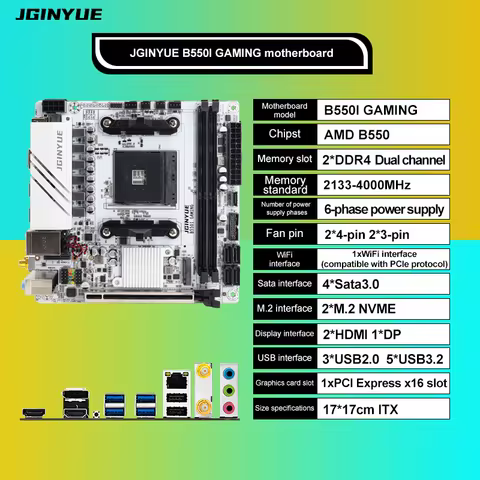 JGINYUE AMD NEW B550 AM4 Mini ITX Motherboard supports Ryzen R5 4000/5000 series processors DDR4 RAM