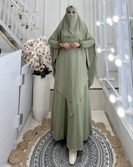 AJE ZAS - Gamis Set Hijab Syari Jumbo Polos Ped Soft Antem Kode-ISMAYA Free Cadar Bandana Bahan Crin