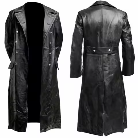 1MEN'S GERMAN CLASSIC WW2 MILITARY UNIFORM OFFICER BLACK REAL LEATHER TRENCH COAT