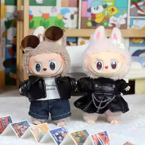 For 17cm Labubu Mokoko Leather jacket and skirt Locomotive Style Outfit Labubu Accessories Labubu Cl