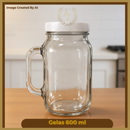 (PROMO BELI 6 GELAS 600ML FREE 1 GELAS 450 ML) Gelas Mug Jar Tutup Putih Eksklusif 600ml - 1 pcs / G
