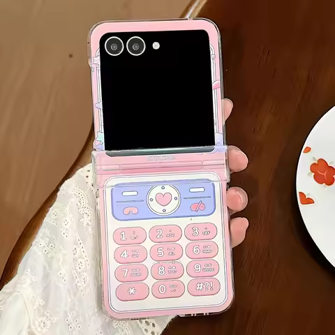 Creative Y2K Pink Telephone Pattern Case For Samsung Galaxy Z Flip7 Z Flip 6 Z Flip5 4 ZFlip 3 5G Hi