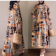 Midi dress muslim terbaru wanita Rayon Motif Abstrak Bunga Termurah