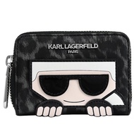 KARL LAGERFELD 卡爾 經典字母印花風琴多卡夾零錢包.黑灰