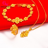 GW Jewellery Fashion Accessories Emas 916 Gold Bangkok Flower Necklace Bracelet Sandblasted Ring