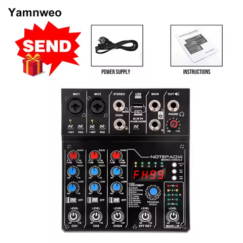AD14 Professional Audio Mixer Sound Board Console System Interface 4 Channel Digital USB Bluetooth M