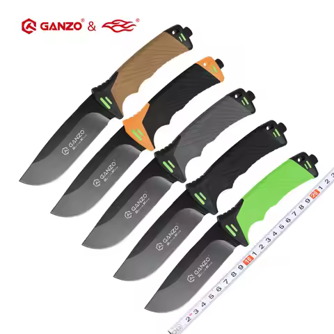 Ganzo G8012 Knife Fixed Blade Survival Hunting Outdoor Camping EDC Tool ABS Handle 7Cr17Mov Steel +-