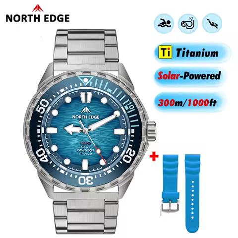 NORTH EDGE TRITON-TI Titanium Stainless Solar-Powered Diving Watch Luxury Quartz Watches For Men 300