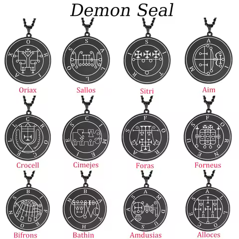 EUEAVAN Demon Satan Origins Seal Pendant Necklaces Stainless Steel Black King Asmoday Sigil Solomon 
