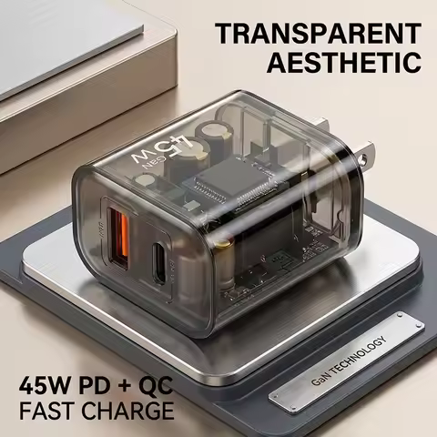 45W GaN Dual Port Fast Charger USB C PD3.0 And USB A QC3.0 Quick Charge Wall Adapter Fire Retardant 