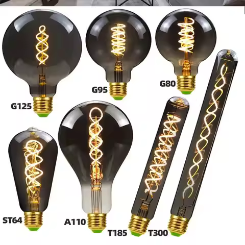 hot Electroplated Gray Vintage Retro Bulb Filament Glass Filament Edison Lamp Warm White Edison Lamp