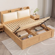 🇸🇬⚡ Leather And Solid Wood Bed Frame Wooden Bed Frame With Storage Bed Frame With Mattress Super Single/Queen/King Size Bed Frame