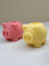 豬形燭台矽膠模具,diy可愛動物水泥搪膠燭台模具水泥擺設家居裝飾