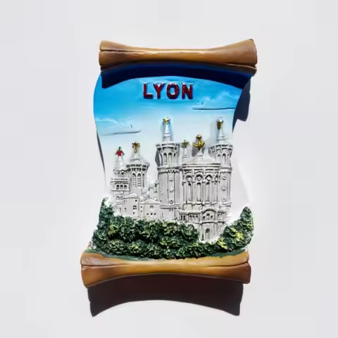 France, Lyon, landmark buildings, creative tourism, souvenirs, 3D paintings, magnetic refrigerator s