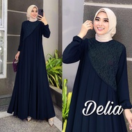 Dress Gamis Kondangan Terbaru Delia Dress Bahan Ceruti Babydoll Premium Mix Brukat LD 130 140