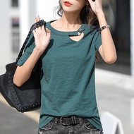 Summer New Slub Cotton Short Sleeve Women's T-shirt Korean Style Loose Lace-up T-shirt Cotton Half Sleeve Shirt