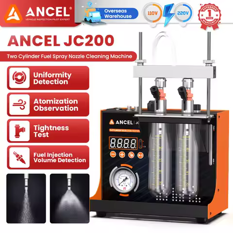 ANCEL JC200 Fuel Injector Cleaning & Tester Machine for Car & Motorcycle 2-Cylinders Pressure Adjust
