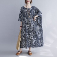 Oladivi L-10XL Oversized Plus Size Cotton Linen Long Dress Women Summer Casual Loose Maxi Dress 5021